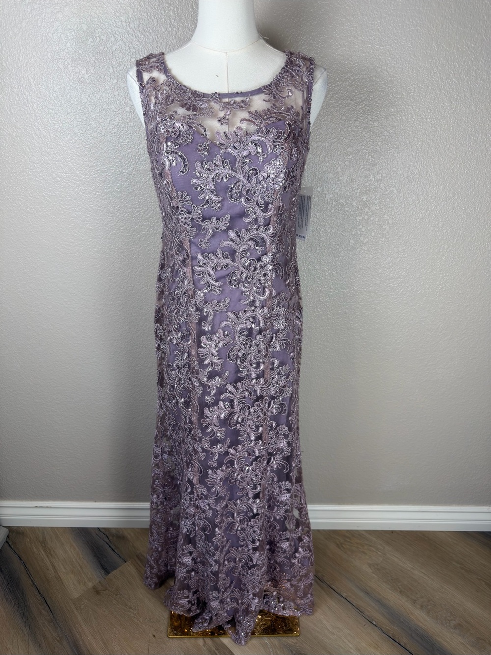 NWT Alex Evenings Lavender Lace Appliqué Long Sleeve Evening Gown with Shawl, 6P
